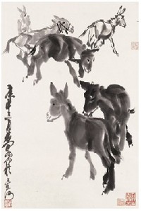 黄胄 1980年作 群驴 立轴